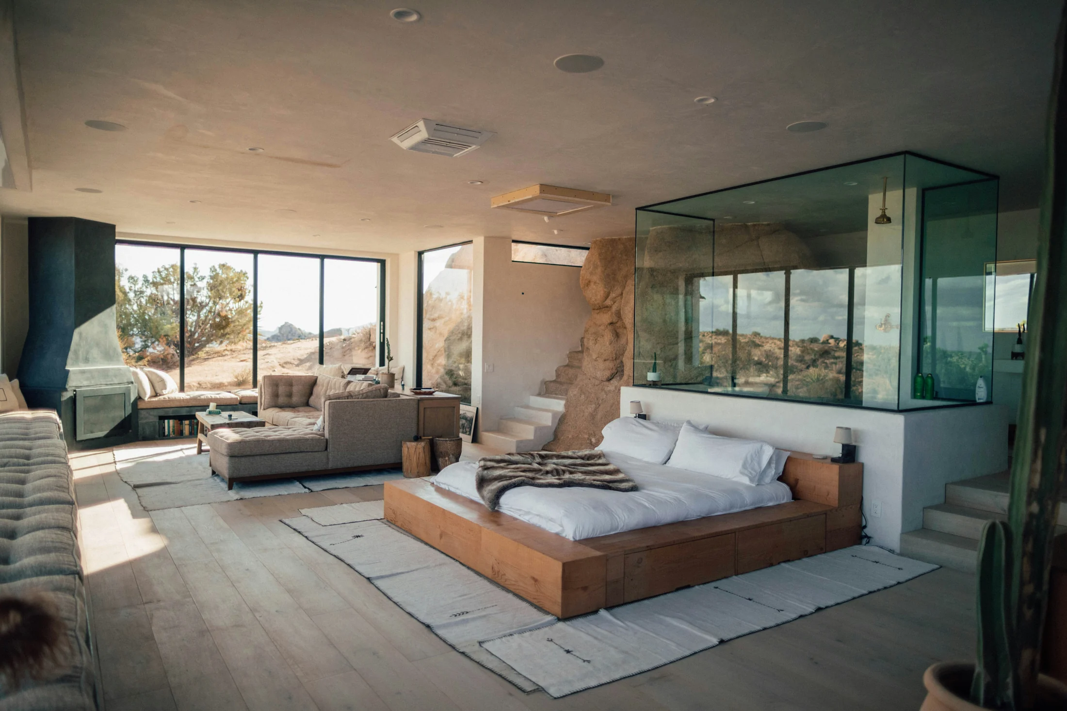 Minimal coastal residence interior opening toward the sea